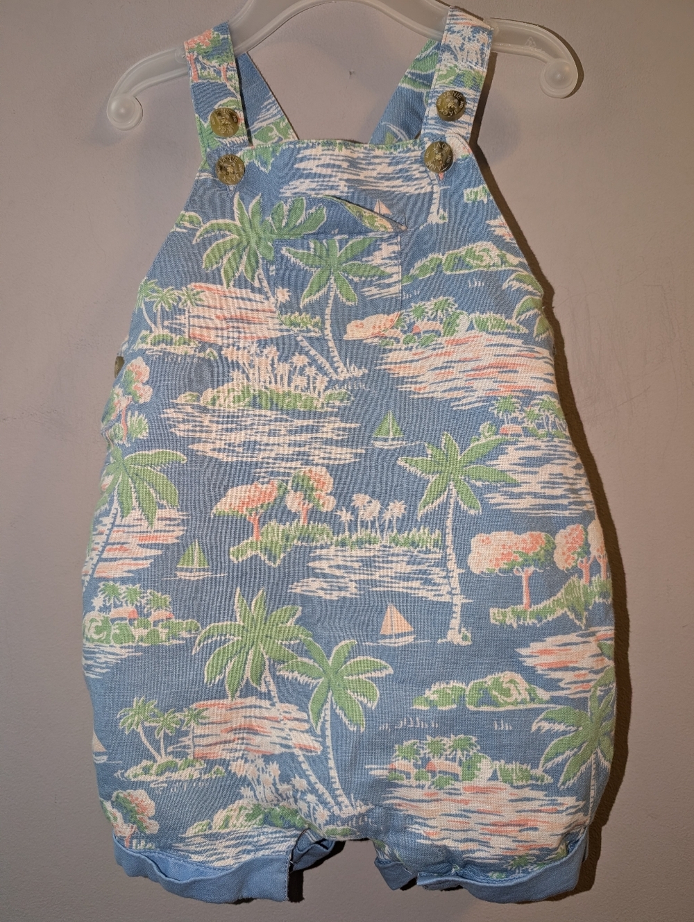🌴 Janie and Jack Blue Tropical Print Shortalls Overalls Baby Boys 6-12 Months